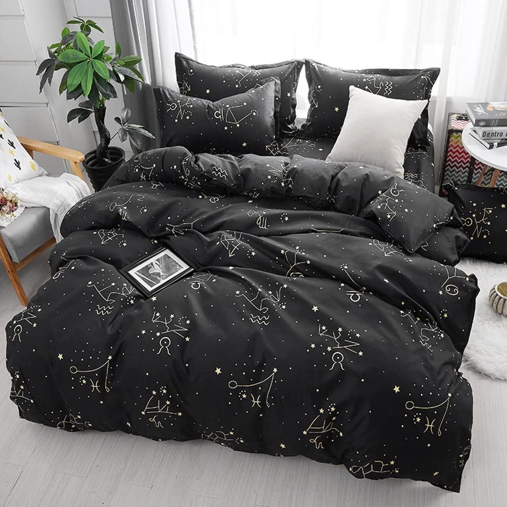 ZHH Zodiac Duvet Cover Set Queen Size,Soft Mysterious Constellation Bedding Cover 3 Pcs Sets,Space Theme Kids Duvet Quilt Cover with 2 Pillowcases