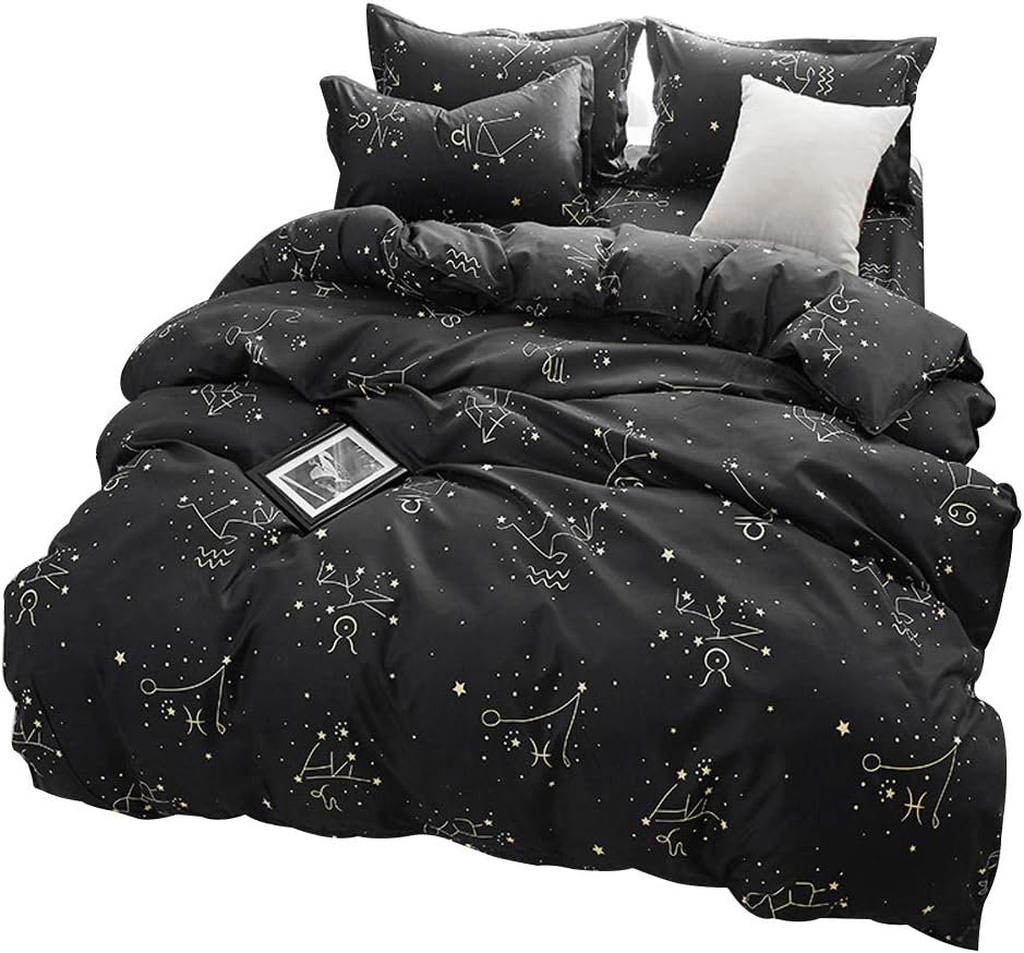 ZHH Zodiac Duvet Cover Set Queen Size,Soft Mysterious Constellation Bedding Cover 3 Pcs Sets,Space Theme Kids Duvet Quilt Cover with 2 Pillowcases
