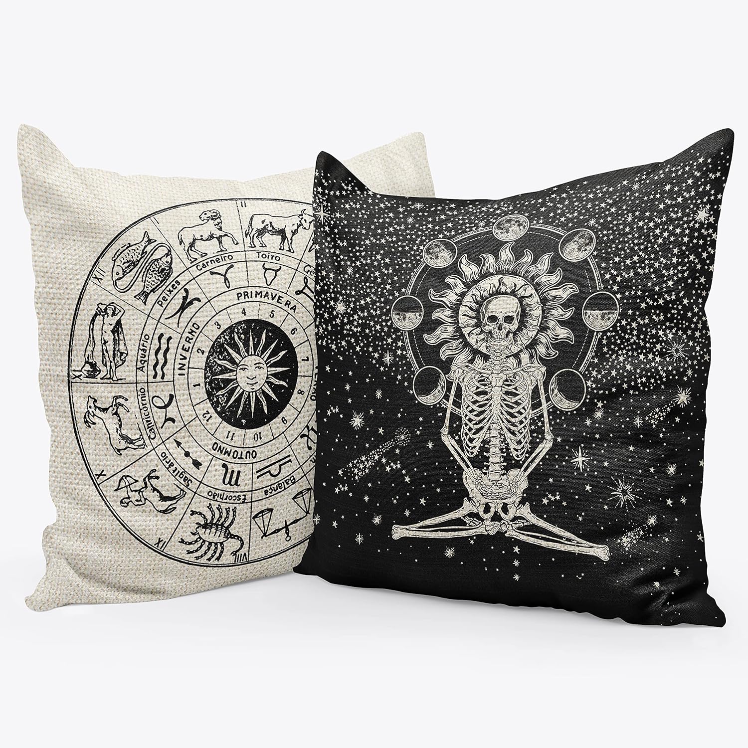 Zodiac Constellation Astrology Throw Pillow Case, 18 x 18 Inch Set of 2, Gift for Astrology Lovers, Gift for Daughter, Gift for Skull  Lovers, Girl Room Decor, Tarot Cushion Cover for Sofa Couch Bed