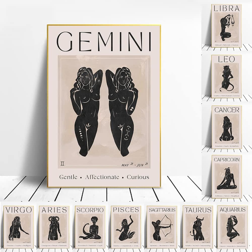 Gemini Sagittarius Abstract Wall Art - 16x20in UNFRAMED Boho Women Canvas Prints - Astronomy Poster, Vintage Art Pictures, Astrology Wall Decor - Unique Gifts for Astrologist or Constellation Lovers