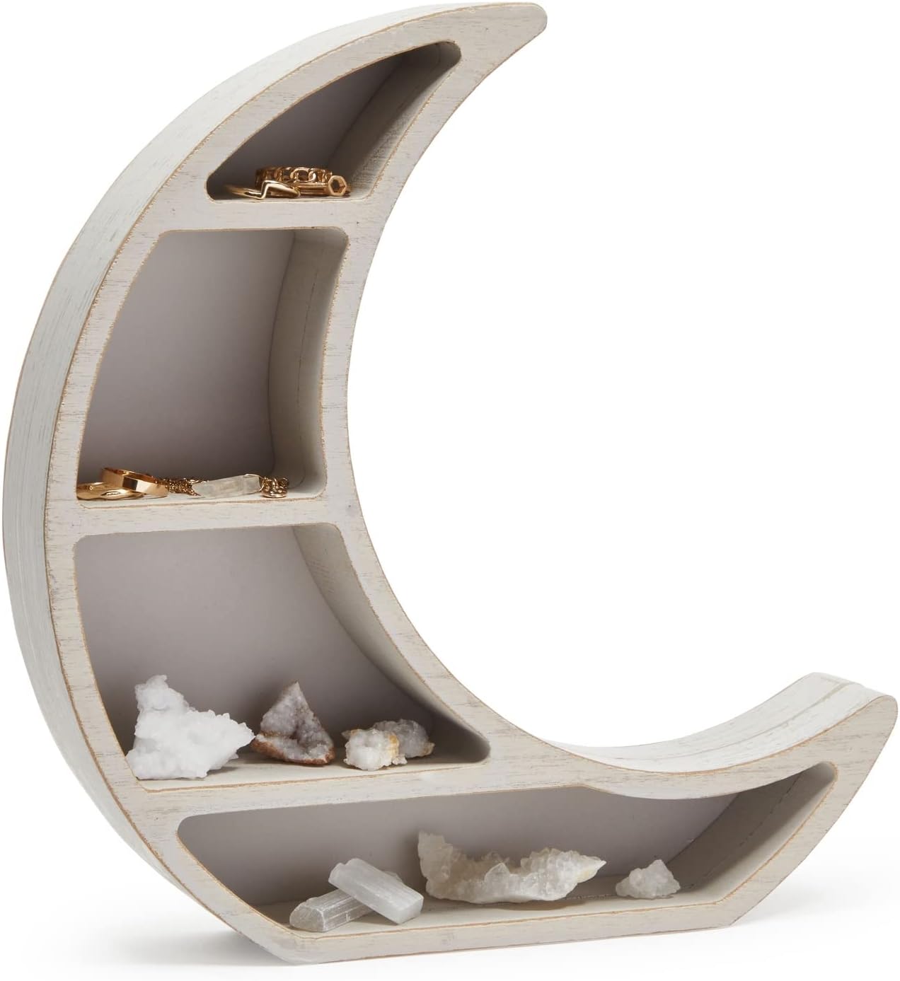 Small Wooden Crescent Moon Shelf for Crystals and Essential Oils, Rustic Home Decor for Nursery (10 x 10.2 x 2 in)