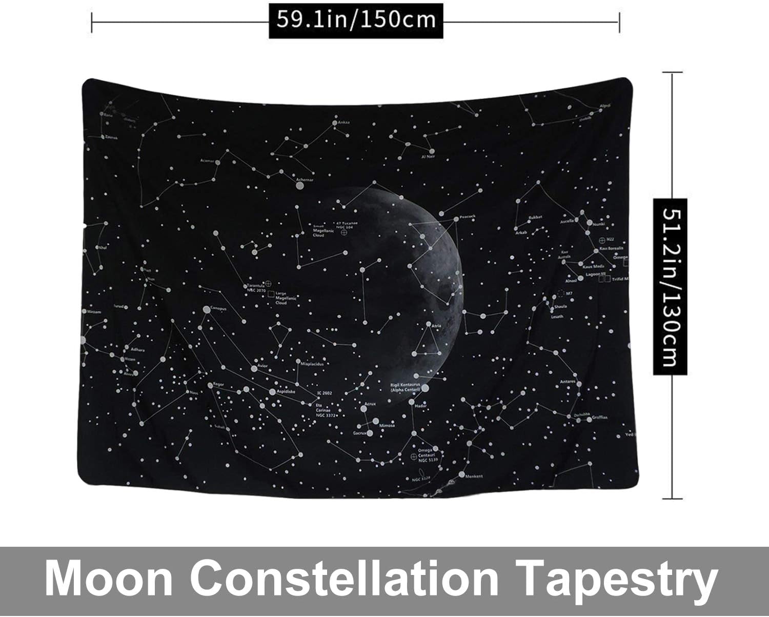 Tapestry Wall Hanging Tapestries Wall Blanket Wall Art Wall Decor Astrology Galaxy Starry Night Sky Bohemian Beach Indian Wall Decor for Bedroom Living Room Dorm(59.1 x 51.2, Moon Constellations)
