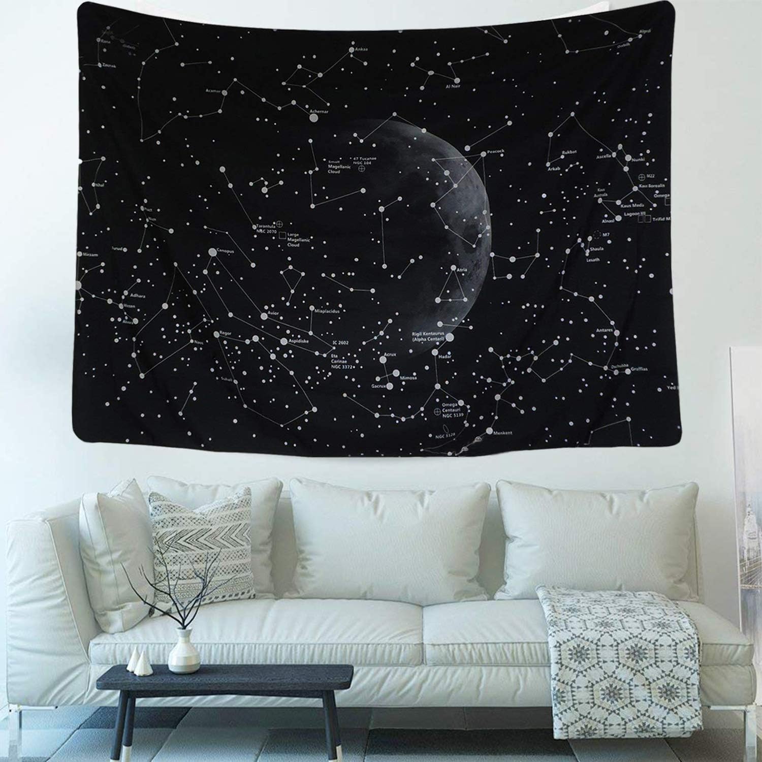 Tapestry Wall Hanging Tapestries Wall Blanket Wall Art Wall Decor Astrology Galaxy Starry Night Sky Bohemian Beach Indian Wall Decor for Bedroom Living Room Dorm(59.1 x 51.2, Moon Constellations)