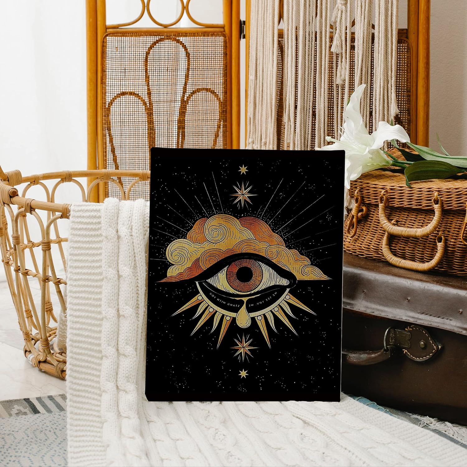 Tarot The Star Eye Art Astrology Canvas Wall Art Prints Artwork Signs Framed for Tarot Lovers Decor Home Room Bathroom Decor, 11 X 14 inch, Gifts Daughter Sister, Mom, Wife, Astrology Gifts