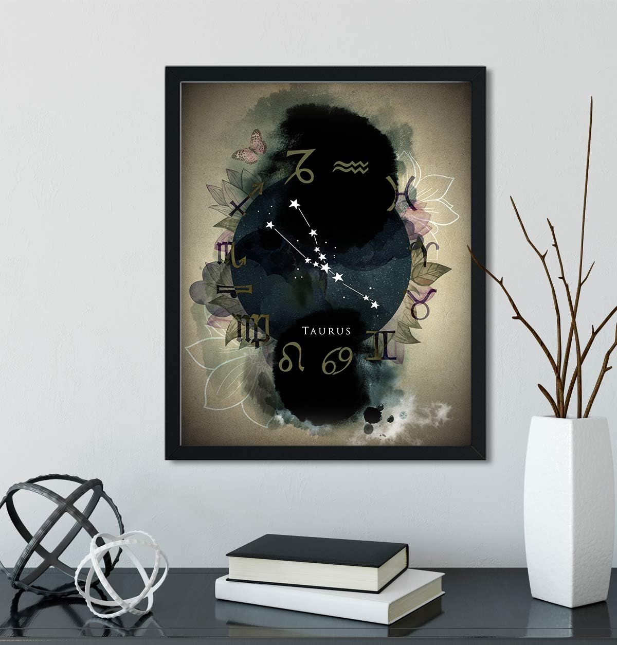 Taurus Astrology Zodiac Wall Art Decor Print on Dark Beige Background - 8x10 unframed Print