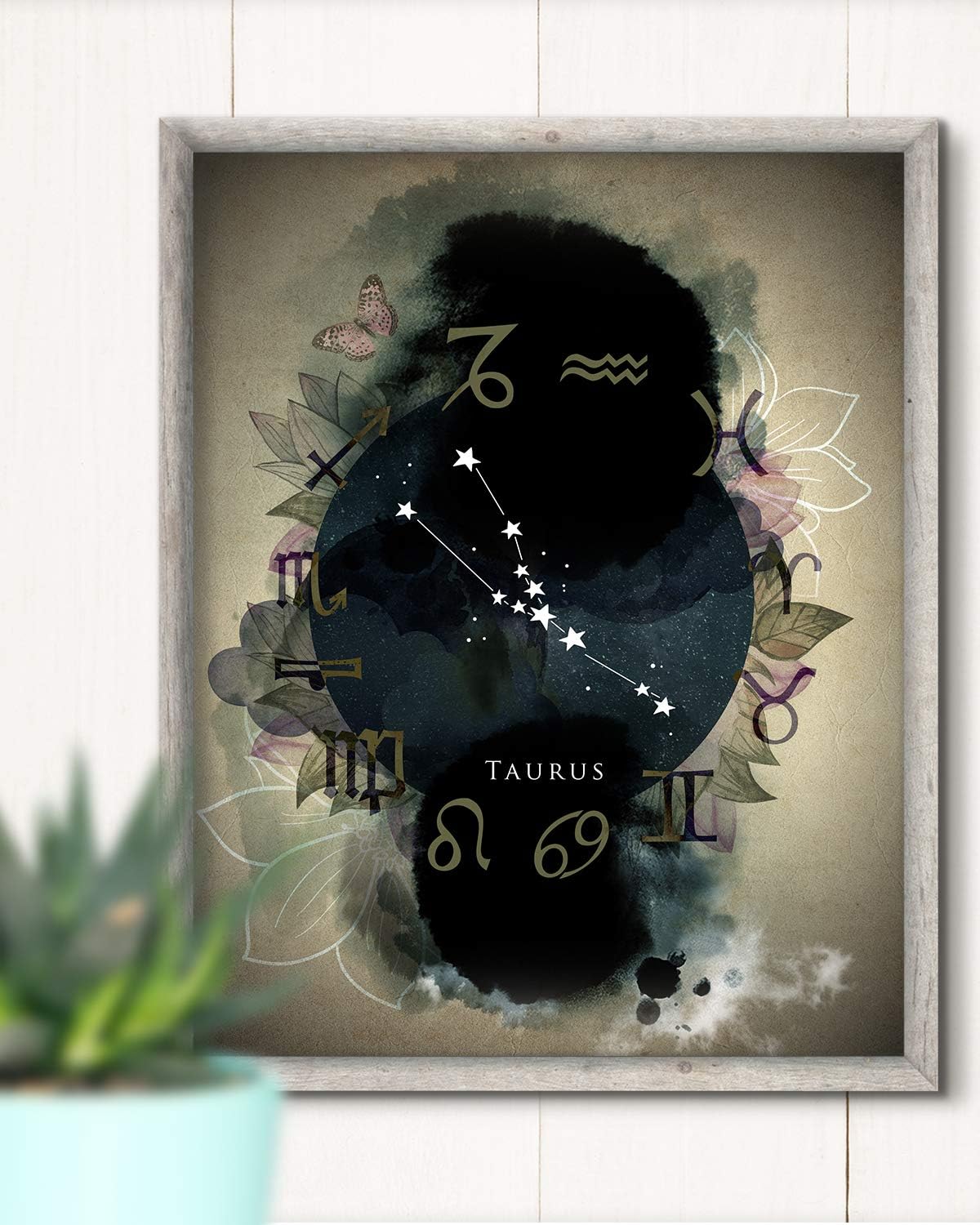 Taurus Astrology Zodiac Wall Art Decor Print on Dark Beige Background - 8x10 unframed Print