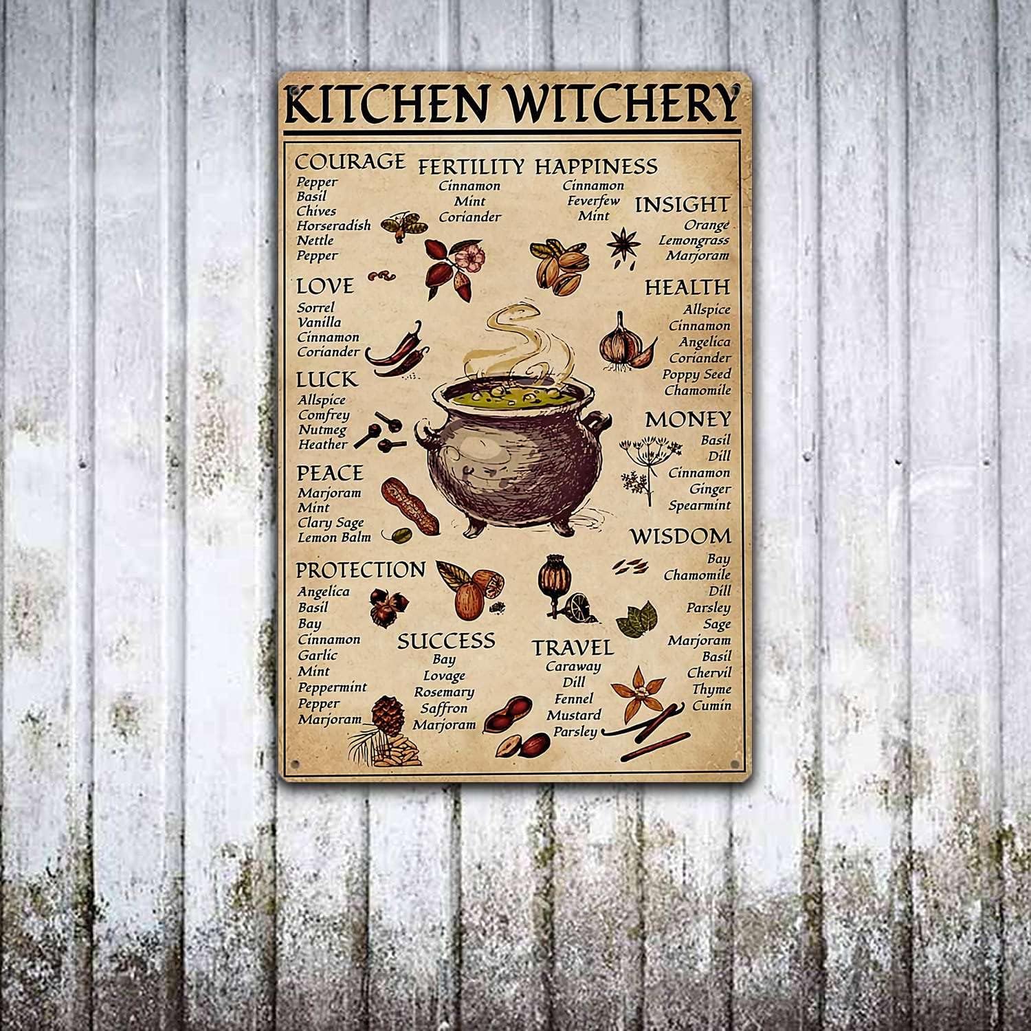 TRITXIY Kitchen Witchery Poster,Reproduction Vintage Tin Sign, Metal Signs for Home, Retro Wall Decor-8x12inch(20x30cm)