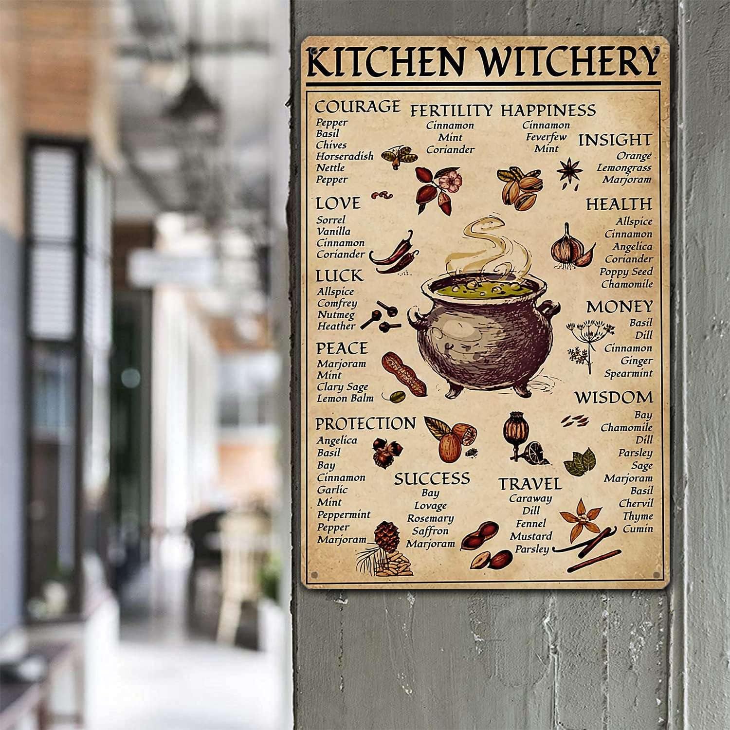 TRITXIY Kitchen Witchery Poster,Reproduction Vintage Tin Sign, Metal Signs for Home, Retro Wall Decor-8x12inch(20x30cm)