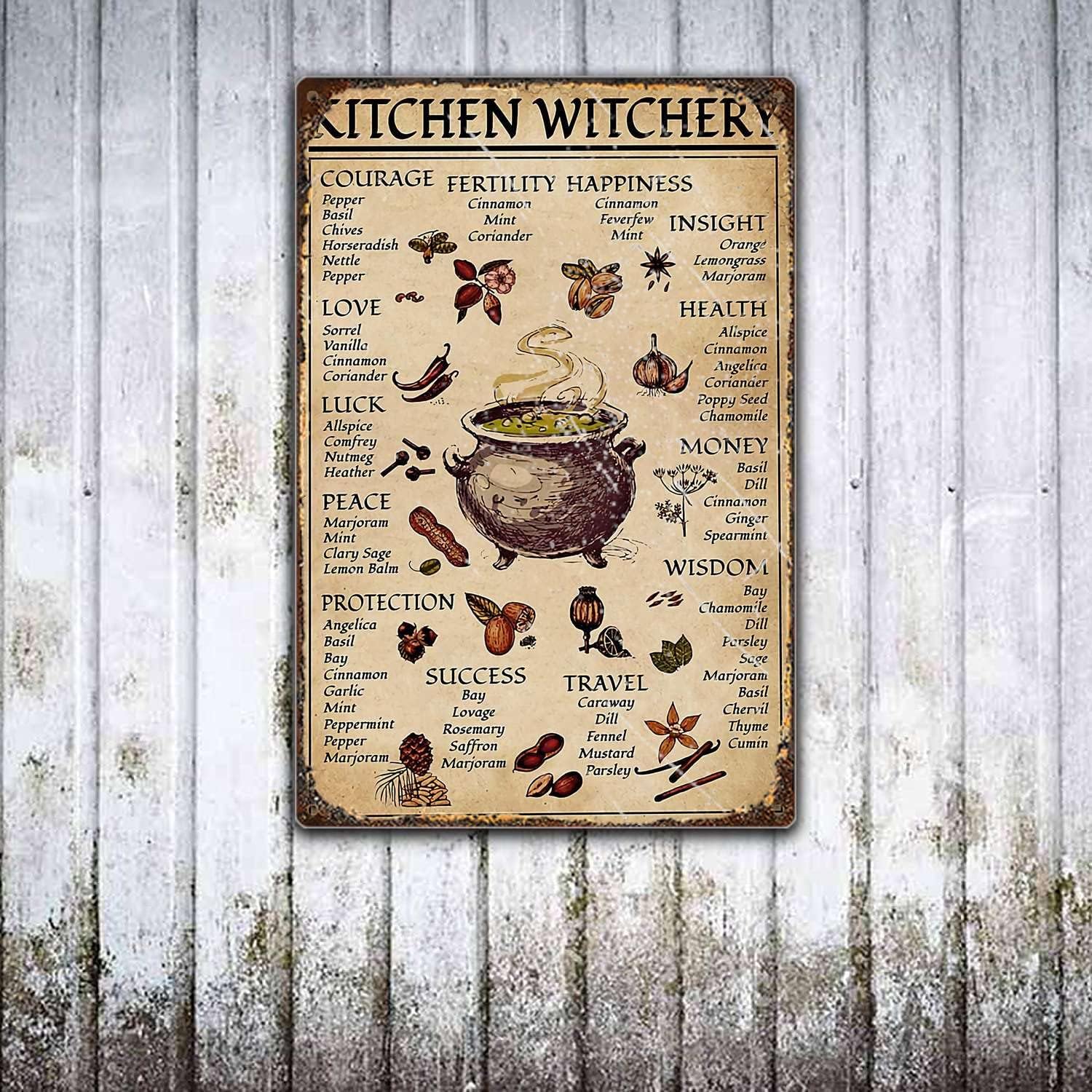 TRITXIY Kitchen Witchery Poster,Reproduction Vintage Tin Sign, Metal Signs for Home, Retro Wall Decor-8x12inch(20x30cm)