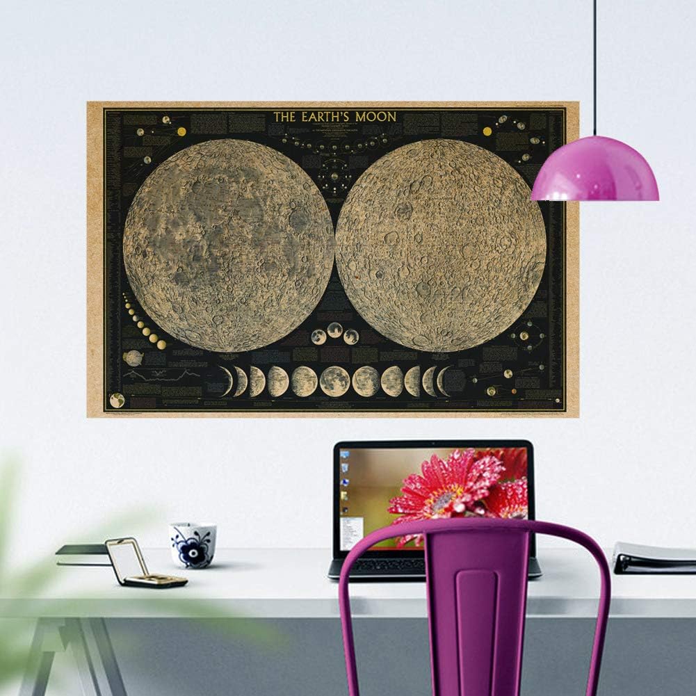 ufengke Retro Phase of The Moon Kraft Poster Living Room Bedroom Removable Murals
