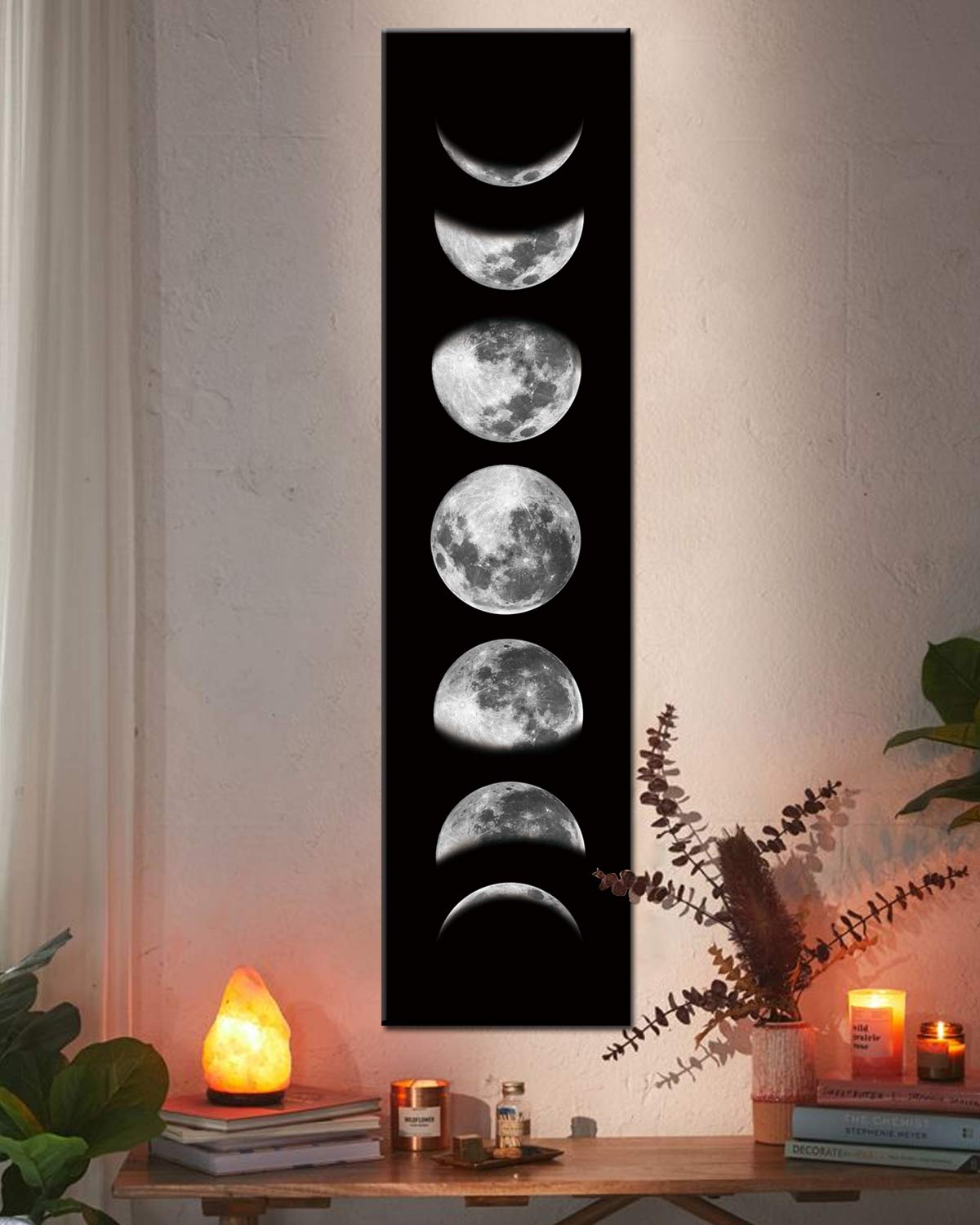 Zunniu Moon Phase Wall Art Painting, Black and White Moon Canvas Print Poster Wall Art Decoration for Bedroom Living Room (Black, S:12x47 noframed)